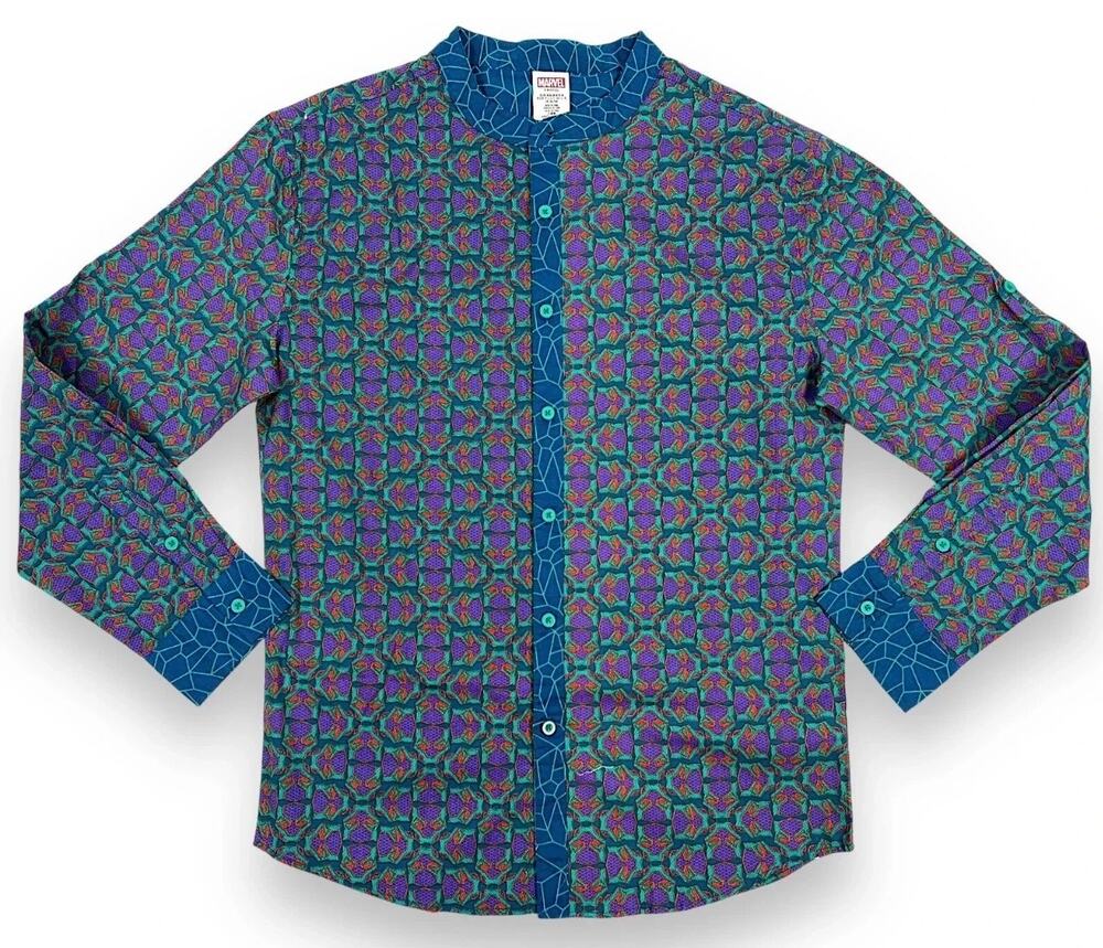 Disney Parks Marvel Black‎ Panther Wakanda Forever Button Up Shirt costume Men M